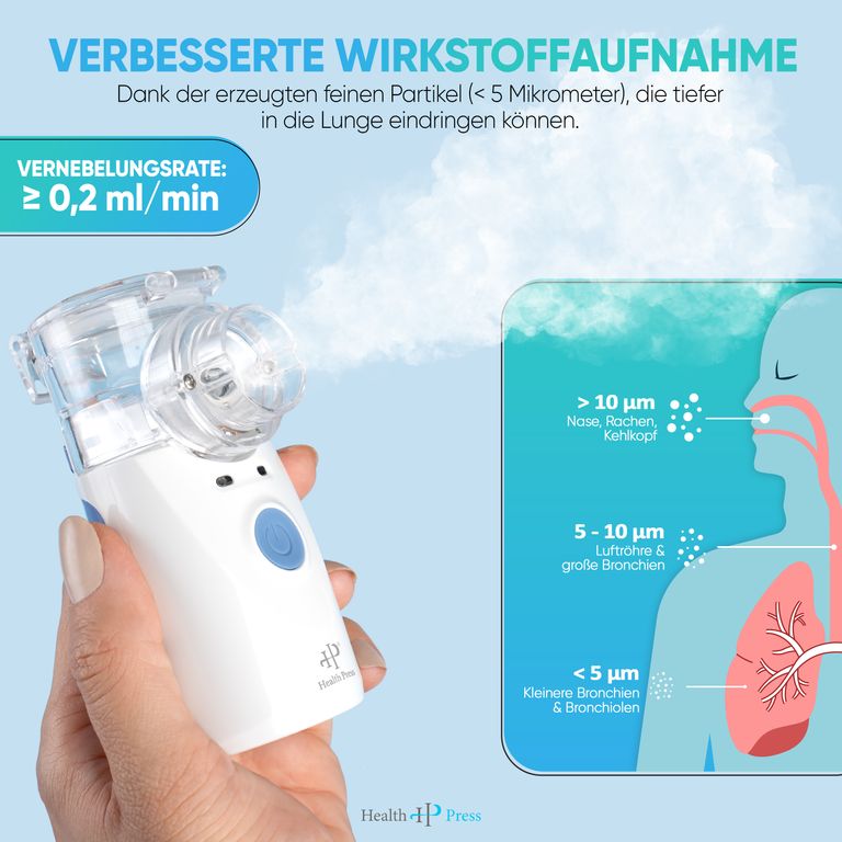 shopapotheke Health Press® Inhalationsgerät – Tragbarer Reisetauglicher Inhalator für Erwachsene & Kinder 50% Rabatt für begrenzte Zeit