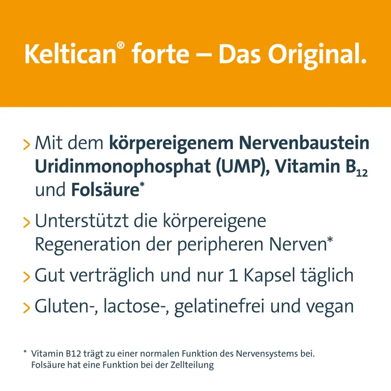 shopapotheke Keltican® forte Kapseln mit Uridinmonophosphat (UMP) Vitamin B12 und Folsäure zur Unterstützung der Nervenregeneration Exklusivangebot