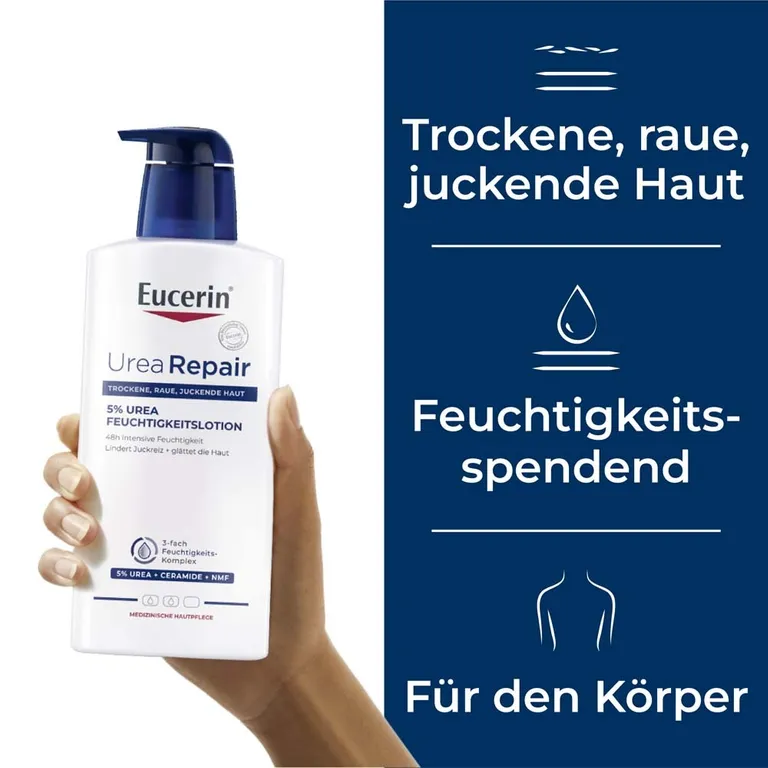 shopapotheke Eucerin® UreaRepair 5% Urea Feuchtigkeitslotion – 48h intensive Pflege für trockene bis sehr trockene Haut - Jetzt 20% sparen mit Code "eucerin20" + Eucerin AtopiControl Hydro-Lotion 20ml GRATIS Top Angebot