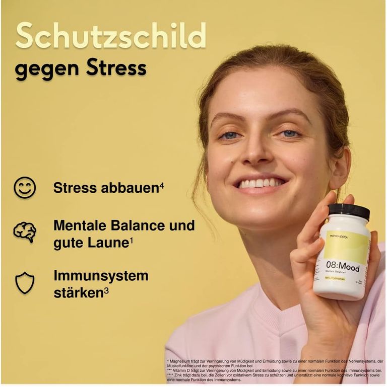 shopapotheke mindsupply MOOD - Anti-Stress Komplex mit L-Tryptophan Coenzym Q10 Vitamin D und Rosenwurz Neueste Stile