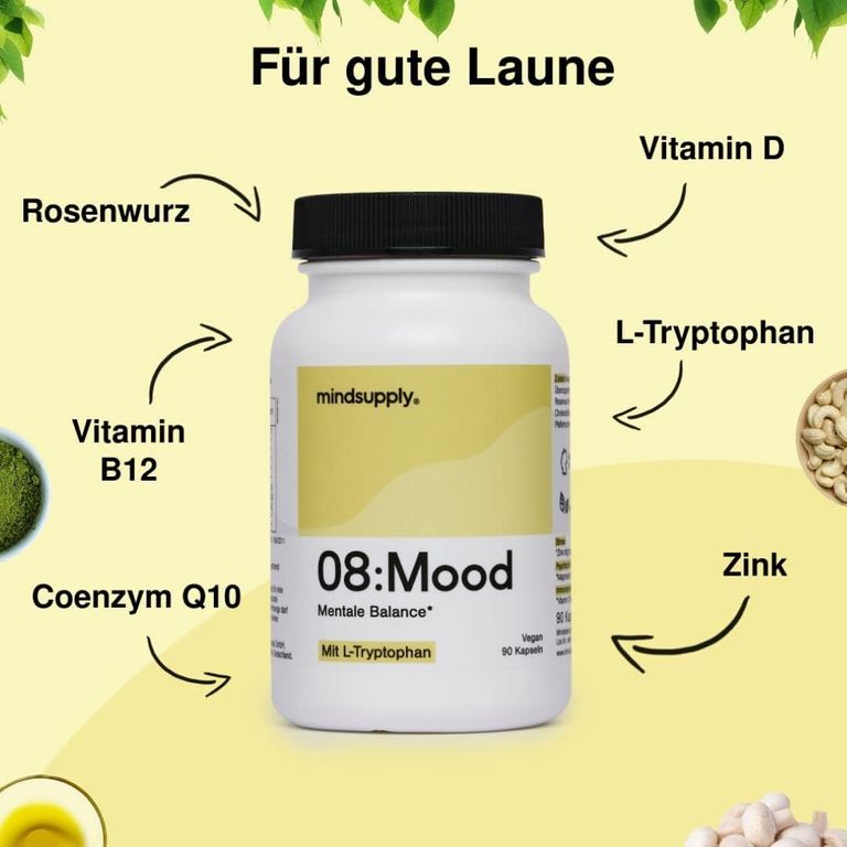 shopapotheke mindsupply MOOD - Anti-Stress Komplex mit L-Tryptophan Coenzym Q10 Vitamin D und Rosenwurz Neueste Stile