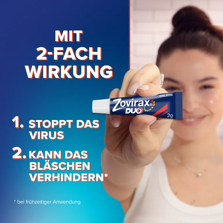 shopapotheke Zovirax Duo Creme bei Lippenherpes. 5 % Aciclovir 1 % Hydrocortison. 2 g Tube Bis zu 50% Rabatt