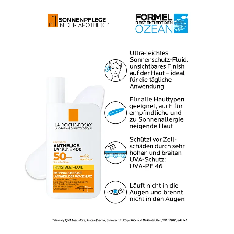 shopapotheke La Roche Posay Anthelios Invisible Fluid UVMune 400 LSF 50+: Sonnencreme für das Gesicht für zu Sonnenallergie neigende und empfindliche Haut Riesige Rabatte