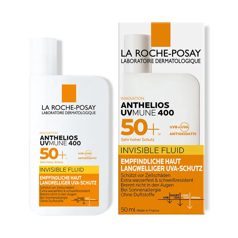 shopapotheke La Roche Posay Anthelios Invisible Fluid UVMune 400 LSF 50+: Sonnencreme für das Gesicht für zu Sonnenallergie neigende und empfindliche Haut Riesige Rabatte