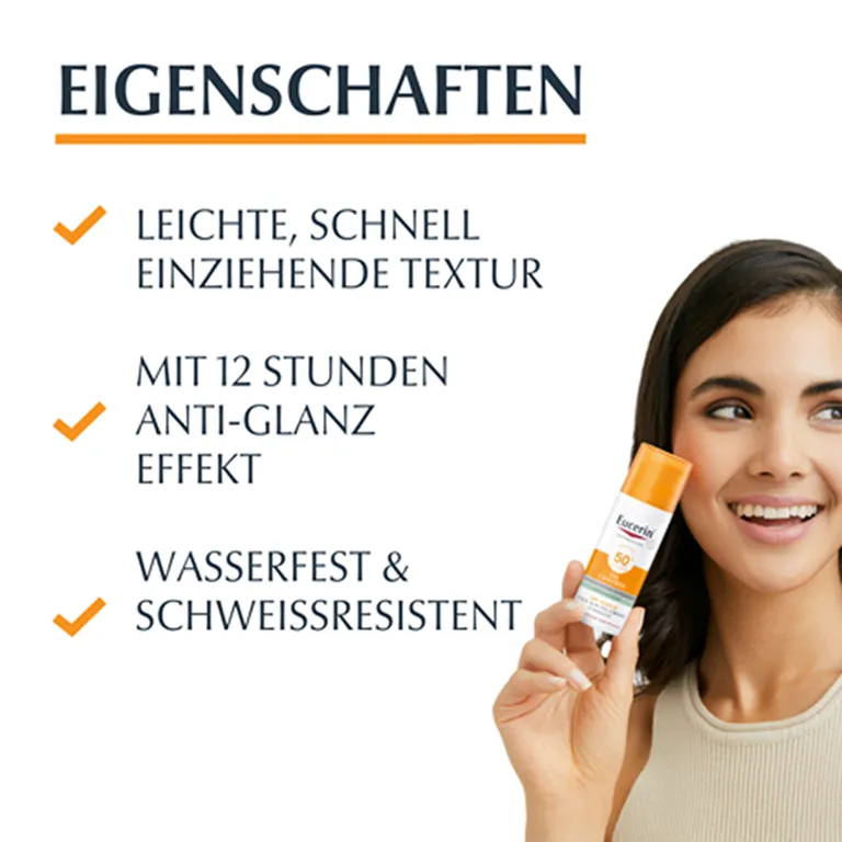 shopapotheke Eucerin® Oil Control Face Sun Gel-Creme LSF 50+ – sehr hoher Sonnenschutz mit 8 Stunden Anti-Glanz Effekt auch für zu Akne neigende Haut - Jetzt 20% sparen mit Code "eucerin20" + Eucerin Oil Control Face LSF50+ Clearance-Verkauf