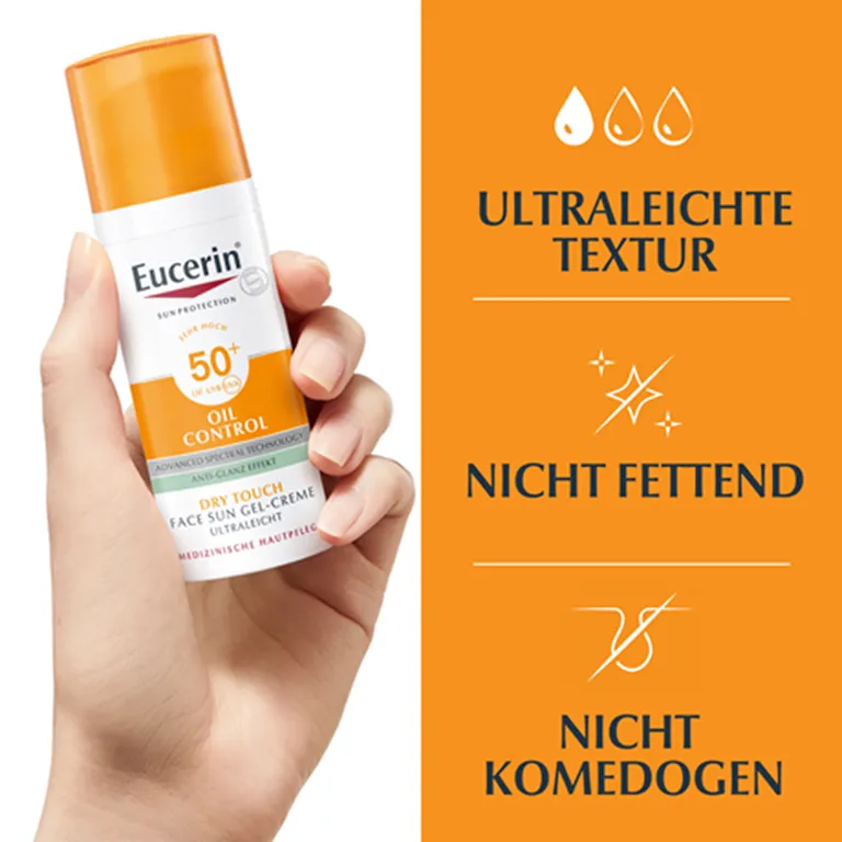 shopapotheke Eucerin® Oil Control Face Sun Gel-Creme LSF 50+ – sehr hoher Sonnenschutz mit 8 Stunden Anti-Glanz Effekt auch für zu Akne neigende Haut - Jetzt 20% sparen mit Code "eucerin20" + Eucerin Oil Control Face LSF50+ Clearance-Verkauf