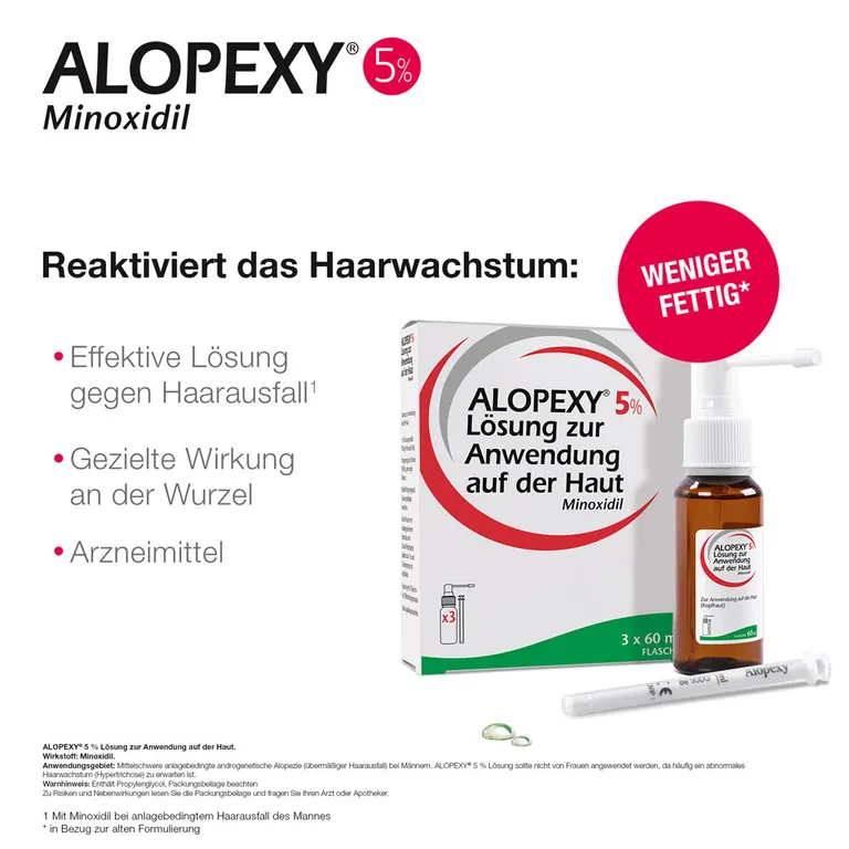 shopapotheke ALOPEXY 5% Lösung zur Anwendung auf der Haut 3X60 ml gegen anlagebedingten Haarausfall Zeitlich begrenztes Angebot
