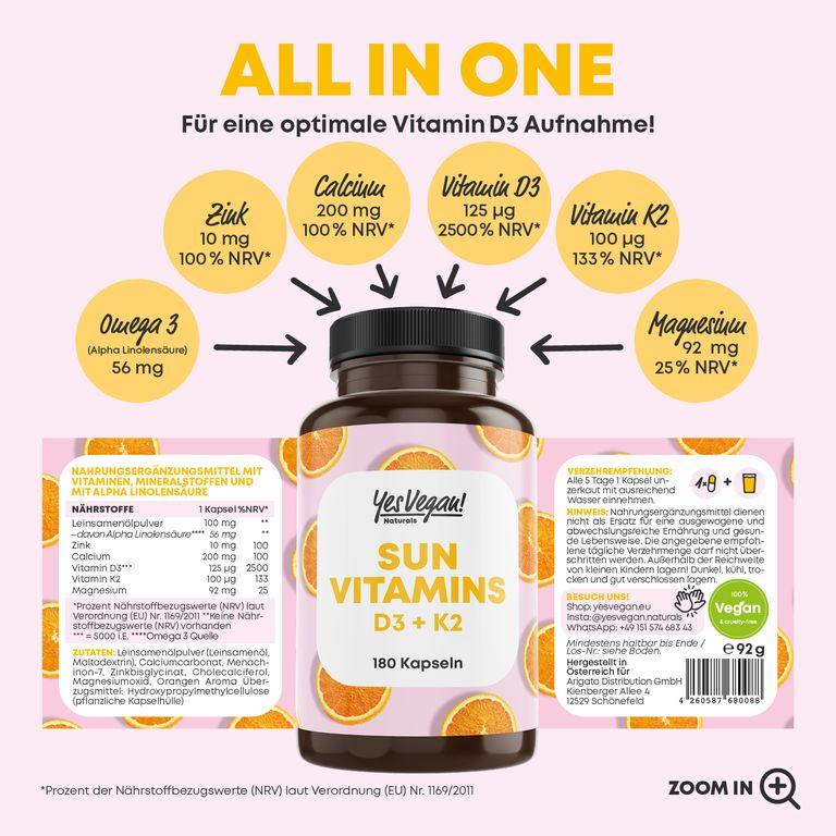 shopapotheke Vitamin D3 K2 Omega 3 + Calcium Magnesium und Zink - 180 Kapseln 5000 IE - Vitamin d hochdosiert Kauf eins, bekomm eins gratis