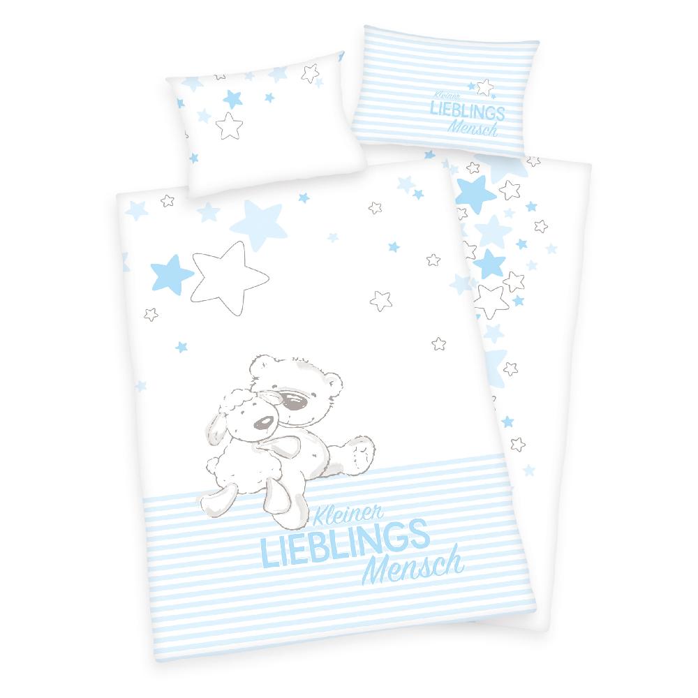 babymarkt Flanell-Bettwäsche Lieblingsmensch blau 100 x 135 cm Sonderangebot der Fabrik