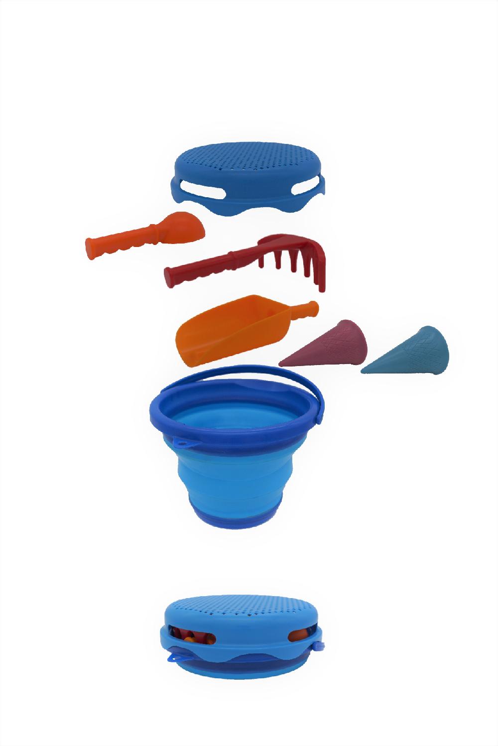 babymarkt 7-in-1 Sand Toys Falteimer-Set blau Fabrikpreis