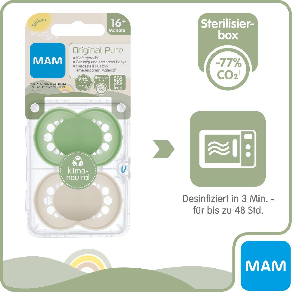 babymarkt Schnuller Original Matt Silikon 16+ Monate 2 Stk. in grün/beige Begrenztes Angebot