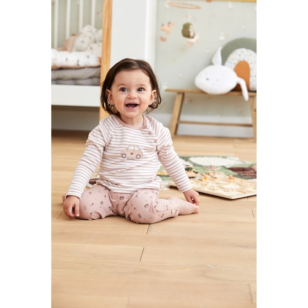 babywalz Bornino - Farm LifeRaglanshirt langarm Ringel Auto rosa/offwhite Fabrik Onlineshop