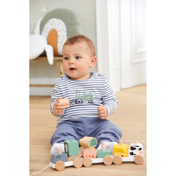 babywalz Bornino - Farm LifeShirt langarm Ringel Traktor blau/offwhite Zeitlich begrenztes Angebot