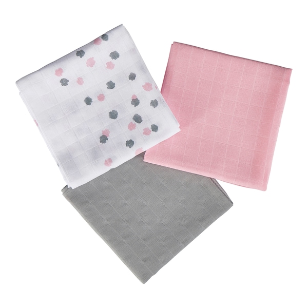 babywalz Bornino - BASICS3er-Pack Mullwindeln 80x80 cm rosa/grau/weiß Bestseller