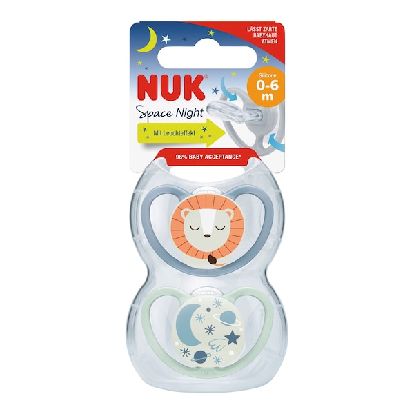 babywalz NUK2er-Pack Schnuller Space Night 0-6M Löwe / Sterne Schlussverkauf