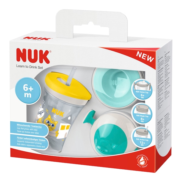 babywalz NUK5-tlg. Trinklernset Action Cup 230ml gelb / türkis Preisnachlass