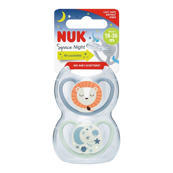 babywalz NUK2er-Pack Schnuller Space Night Silikon 18-36M Löwe / Sterne Black Friday