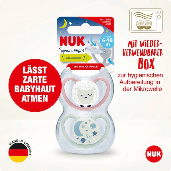 babywalz NUK2er-Pack Schnuller Space Night Silikon 18-36M Löwe / Sterne Black Friday
