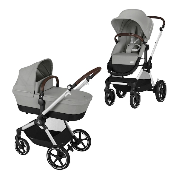 babywalz Cybex - GOLDKombikinderwagen Eos Lux Trio-Set inkl. Babyschale Aton B2 i-Size stone grey Tiefpreis