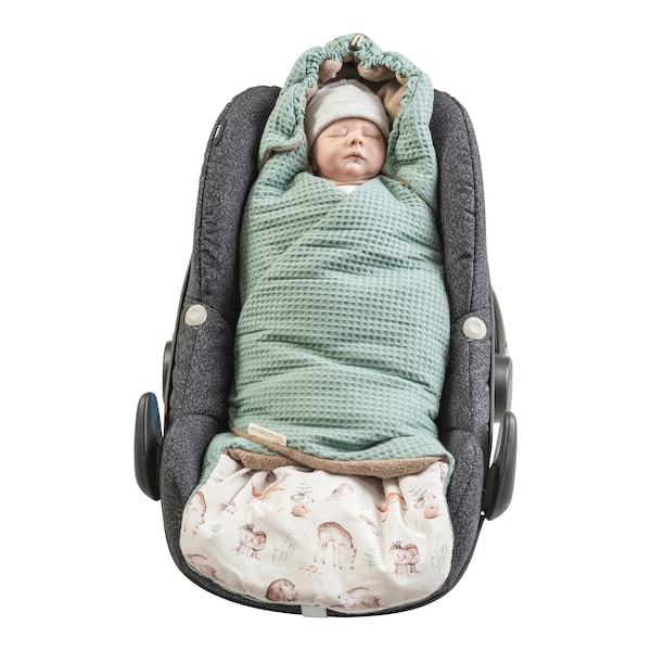 babywalz UllenboomEinschlagdecke Waffelpiqué wattiert beige / grün / Waldfreunde Kostenlose Rückgabe
