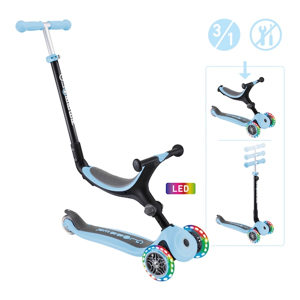 babywalz Globber3in1 Scooter Go-Up mit Leuchtrollen pastellblau Fabrikladen