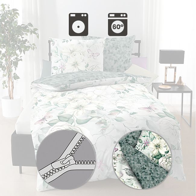 babybutt Kaeppel Mako-Satin Wendebettwäsche "Green Garden" VIP-Rabatte