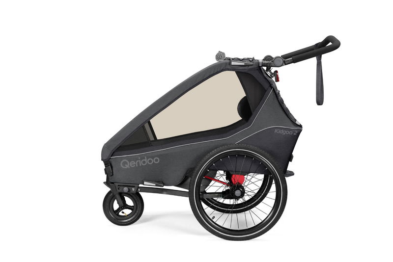 babyonlineshop Qeridoo Kidgoo 2 Fahrradanhänger Steel Grey mit Joggerfunktion 2023 Tiefpreis