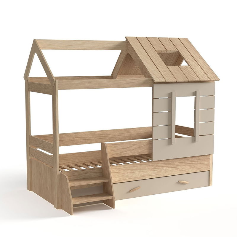 babyonlineshop Nature Kid My House Kinderzimmer natur/grau 5-teilig mit Hausbett Kostenlose Rückgabe