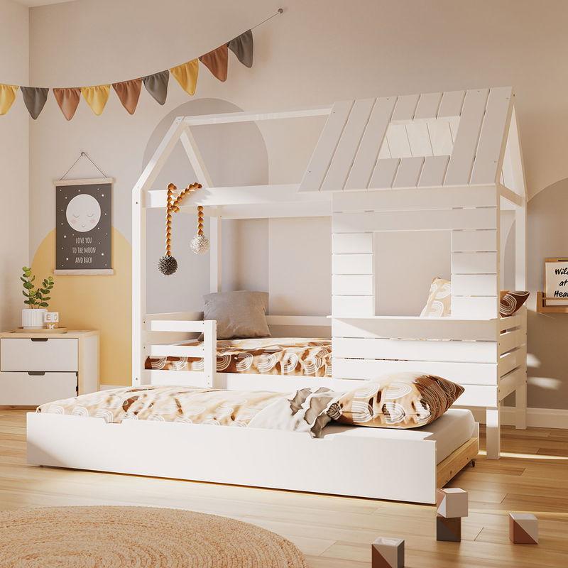 babyonlineshop Artkid Roxy Hausbett weiß 90 x 200 cm inkl. Gästebett Neueste Stile