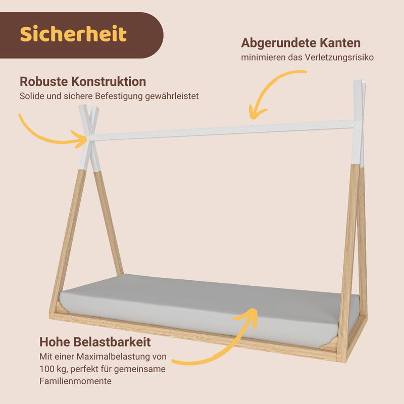 babyonlineshop Artkid Winni Bodenbett Tipi Bett Kiefer natur weiß Liegefläche 90 x 200 Letzter Tag