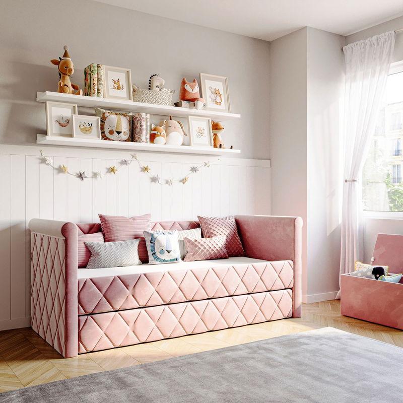babyonlineshop Nature Kid Vilena Sofabett Velour rosa 90 x 200 cm Nur für heute