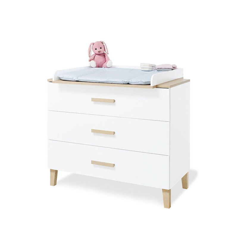 babyonlineshop Pinolino Lumi Kinderzimmer breit groß - 3T Weiß/Eiche Dekor mit Echtholzstruktur Kostenloser Versand international