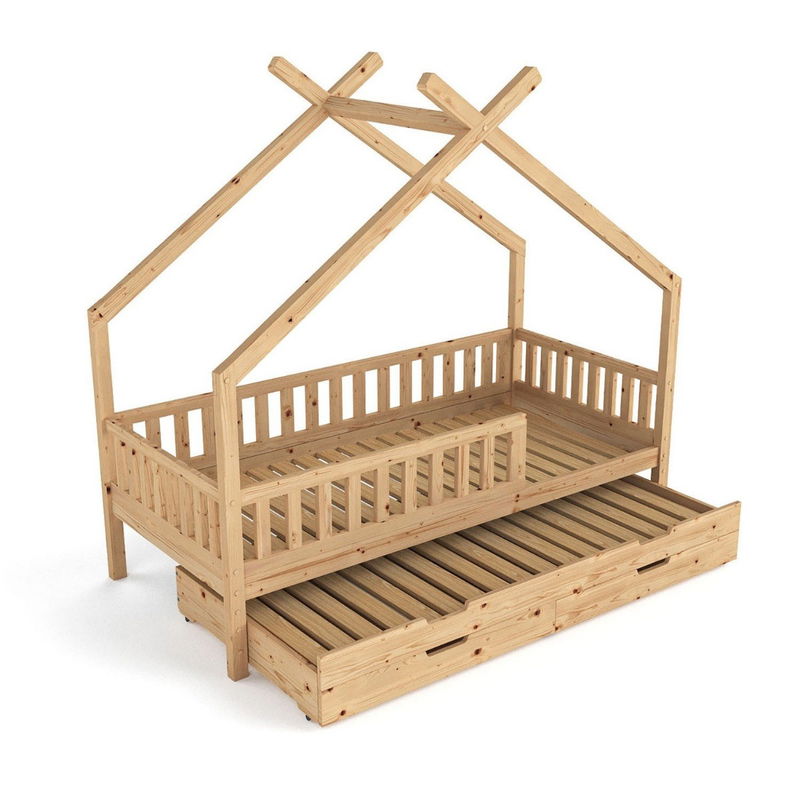 babyonlineshop Nature Kid Clara Hausbett natur 90 x 200 cm inkl. Gästebett und Bettkasten Fabrikladen