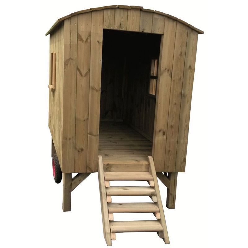 babyonlineshop Müller & Herber Bauwagen für Kinder mit Treppe & Sitzbank Kiefernholz Weihnachtsangebot
