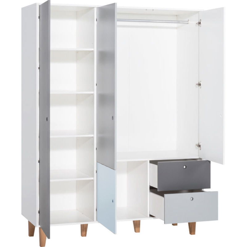 babyonlineshop VOX Concept Baby Kleiderschrank 3-türig blue white/grey/graphite Nur noch ein Tag übrig