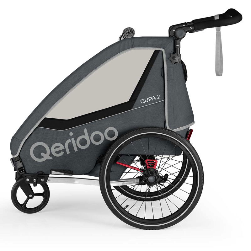 babyonlineshop Qeridoo Qupa2 Grey Fahrradanhänger 360-Grad-Buggyrad und Deichsel 2023 Neueste Mode