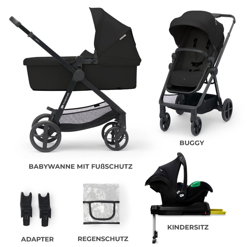 babyonlineshop Kinderkraft Kinderwagen 4in1 NEWLY Mink Pro classic black + base Räumungsverkauf