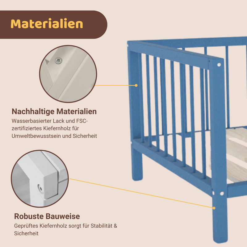 babyonlineshop Artkid Daniel Kinderbett montessori Bodenbett mit Rausfallschutz 90 x 160 cm blau Kiefer massiv Letzte 3 Tage