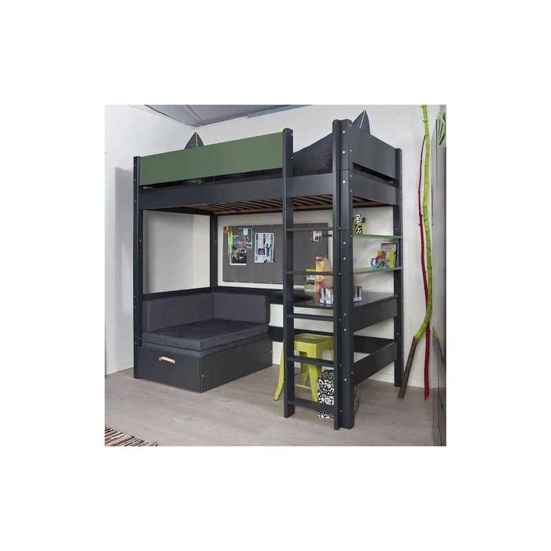 babyonlineshop Manis-h Hochbett FENRIS 90x200 cm einfarbig mit Sofamodul - 22 Farben wählbar Letzter Tag
