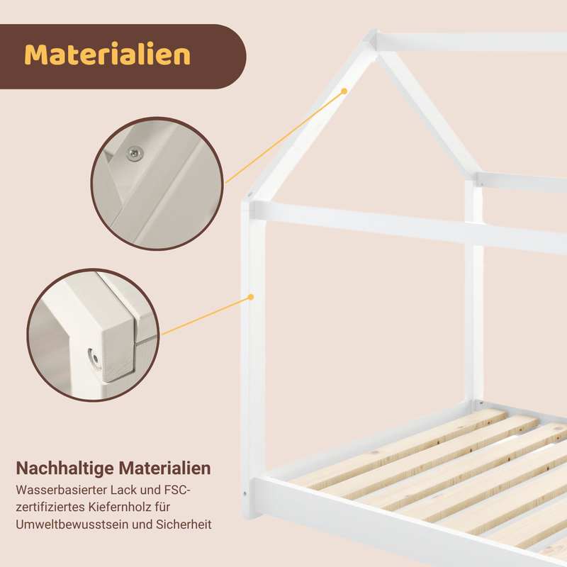 babyonlineshop Artkid Haley Weiß Montessori Hausbett Bodenbett 90x200 inkl. Lattenrost Kiefer Bis zu 50% Rabatt