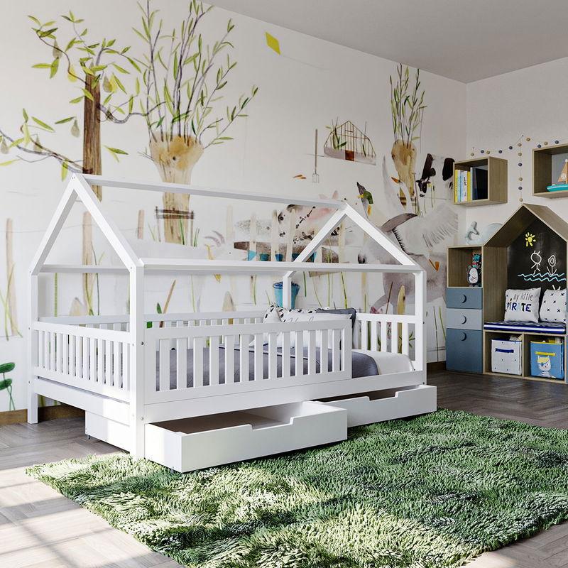 babyonlineshop Nature Kid Lilly Hausbett Kiefer weiß lackiert Liegefläche 140 x 200 cm Vierteljährliche Förderung