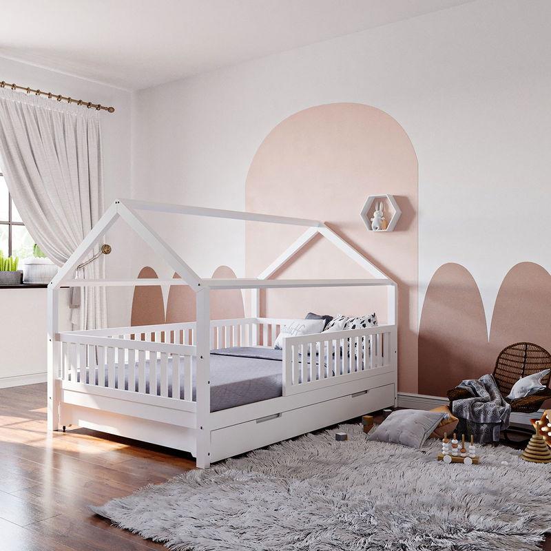 babyonlineshop Nature Kid Lilly Hausbett Kiefer weiß lackiert Liegefläche 140 x 200 cm Vierteljährliche Förderung