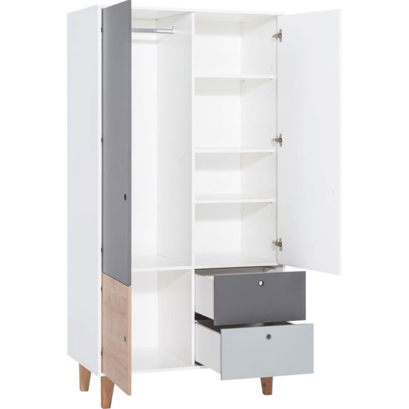 babyonlineshop VOX Concept Baby Kleiderschrank 2-türig oak white/grey/graphite Blitzverkäufe
