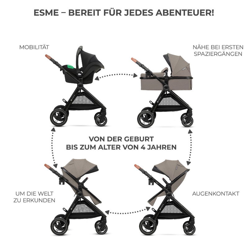 babyonlineshop Kinderkraft Multifunktionaler 3-in-1-Kinderwagen ESME Sand Beige Zeitlich begrenztes Angebot