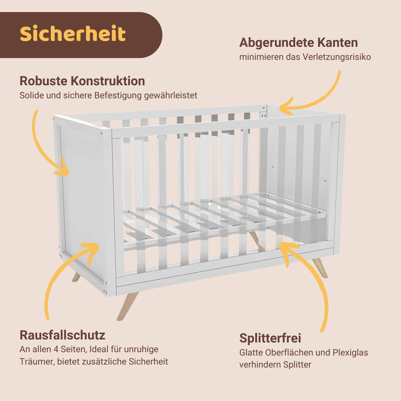 babyonlineshop Artkid Nora Babybett 60 x 130 cm mit Plexiglas inkl. Träumeland Matratze Blitzverkäufe