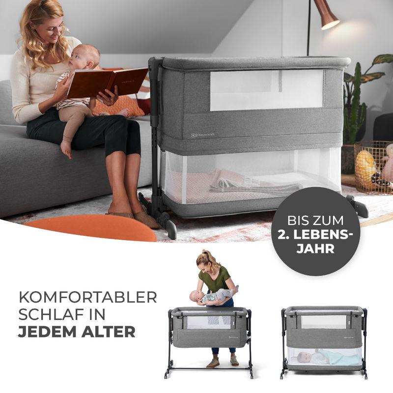 babyonlineshop Kinderkraft Beistellbett NESTE GROW grey melange Kostenloser Versand