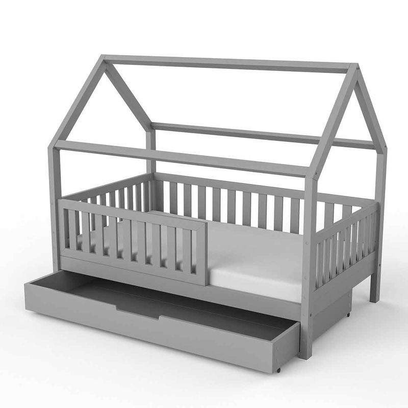 babyonlineshop Nature Kid Lilly Hausbett Kiefer grau lackiert Liegefläche 90 x 160 cm Exklusivangebot