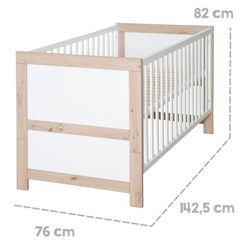 babyonlineshop Roba Malo Kombi-Kinderbett 70x140 cm Weiß/Eiche-Holzdekor Zeitbegrenzte Promotion