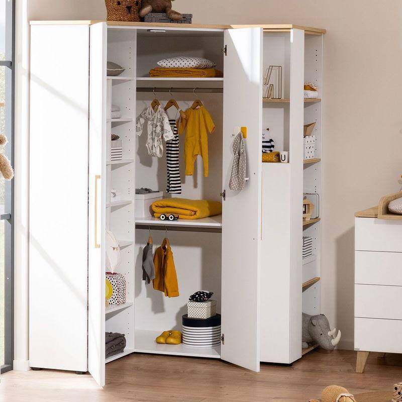 babyonlineshop Paidi Oscar Eck-Kleiderschrank 2T kreideweiß/Eiche-Nebraska Nur für heute