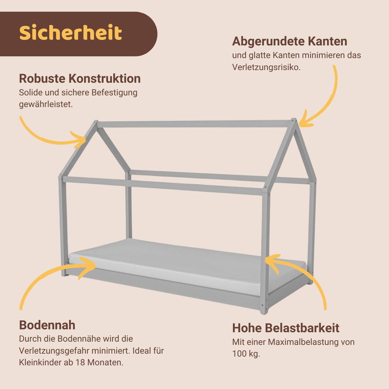 babyonlineshop Artkid Haley Grau Montessori Hausbett Bodenbett 90x200 inkl. Lattenrost massive Kiefer Nur noch ein Tag übrig